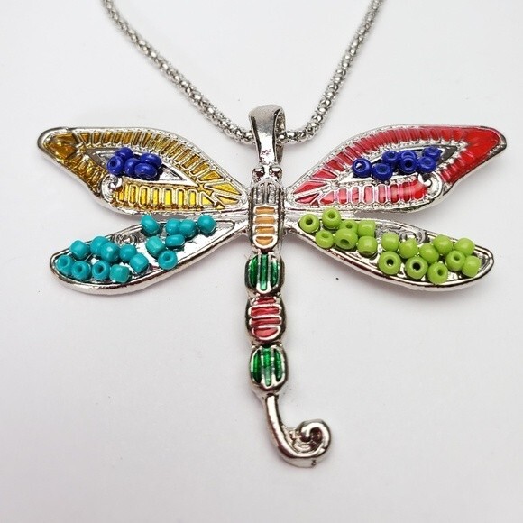 Silver Tone Dragonfly 18" necklace - Picture 8 of 9